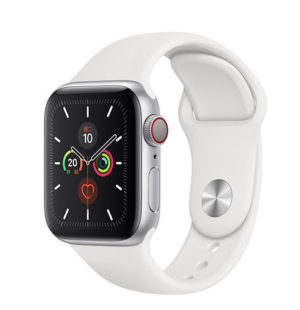 Apple Watch Series 5 44mm GPS + 行動網路 銀色鋁金屬錶殼；運動型錶帶 ” Apple Watch5 ” (完售,請參考其他商品)