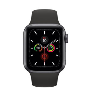 Apple Watch Series 5 44mm GPS + 行動網路 太空灰色鋁金屬錶殼；運動型錶帶 ” Apple Watch5 ” 錶帶顏色：黑色 (完售,請參考其他商品)