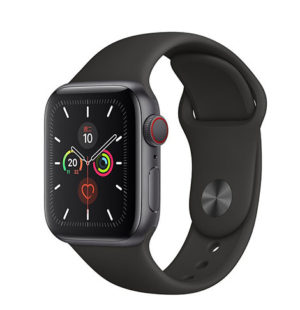 Apple Watch Series 5 40mm GPS + 行動網路 太空灰色鋁金屬錶殼；運動型錶帶 ” Apple Watch5 ” 錶帶顏色：黑色 (完售,請參考其他商品)