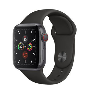 Apple Watch Series 5 44mm GPS + 行動網路 太空灰色鋁金屬錶殼；運動型錶帶 ” Apple Watch5 ” 錶帶顏色：黑色 (完售,請參考其他商品)