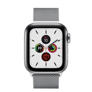 Apple Watch Series 5 44mm GPS + 行動網路 不鏽鋼錶殼；米蘭式錶環 ” Apple Watch5 ” 錶帶顏色：銀色 (完售,請參考其他商品)