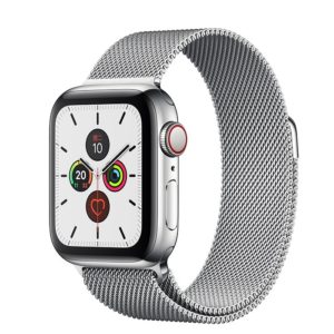 Apple Watch Series 5 44mm GPS + 行動網路 不鏽鋼錶殼；米蘭式錶環 ” Apple Watch5 ” 錶帶顏色：銀色 (完售,請參考其他商品)