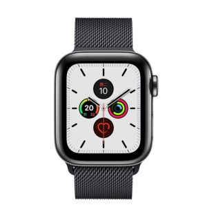 Apple Watch Series 5 44mm GPS + 行動網路 太空黑色不鏽鋼錶殼；米蘭式錶環 ” Apple Watch5 ” 錶帶顏色：太空黑色 (完售,請參考其他商品)