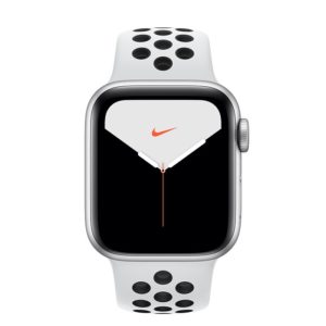 Apple Watch Series 5 Nike 40mm GPS版 銀色鋁金屬錶殼；Nike 運動型錶帶 ” Apple Watch5 ”  錶帶顏色：Pure Platinum 配黑色  (完售,請參考其他商品)