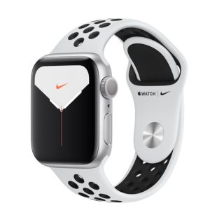 Apple Watch Series 5 Nike 40mm GPS版 銀色鋁金屬錶殼；Nike 運動型錶帶 ” Apple Watch5 ”  錶帶顏色：Pure Platinum 配黑色  (完售,請參考其他商品)
