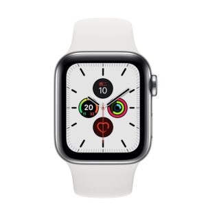 Apple Watch Series 5 44mm GPS + 行動網路 不鏽鋼錶殼；運動型錶帶 ” Apple Watch5 ” 錶帶顏色：白色 (完售,請參考其他商品)