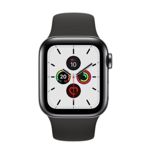 Apple Watch Series 5 44mm GPS + 行動網路 太空黑色不鏽鋼錶殼；運動型錶帶 ” Apple Watch5 ” 錶帶顏色：黑色 (完售,請參考其他商品)
