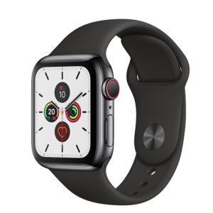 Apple Watch Series 5 44mm GPS + 行動網路 太空黑色不鏽鋼錶殼；運動型錶帶 ” Apple Watch5 ” 錶帶顏色：黑色 (完售,請參考其他商品)